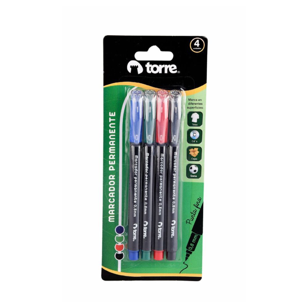 Set De Marcadores Permanentes Punta Fina 4un Torre image number 0.0